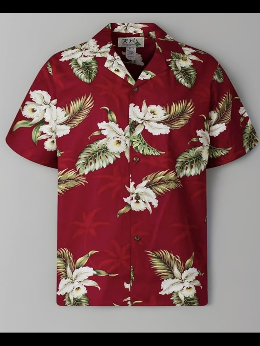 KY'S Hawaiian Shirt Men's 3XL Red Tropical Beach Floral  100% Cotton Made USA